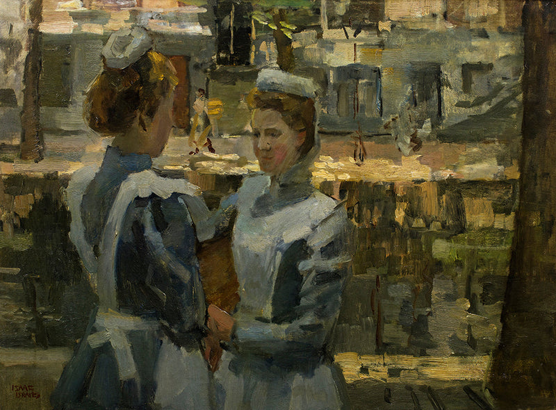 To tjenestepiger på en kanal i Amsterdam - Isaac Israel