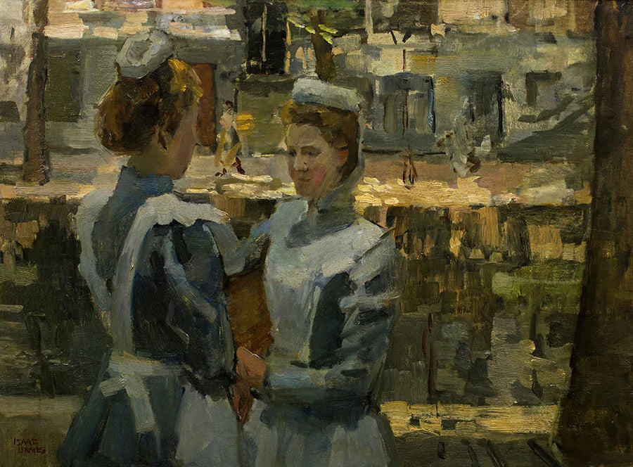 To tjenestepiger på en kanal i Amsterdam - Isaac Israel