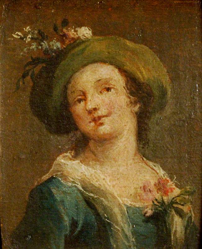 To malerier: En pige med hat i profil og en pige med hat forfra (diptyk, højre panel) - Francesco Guardi