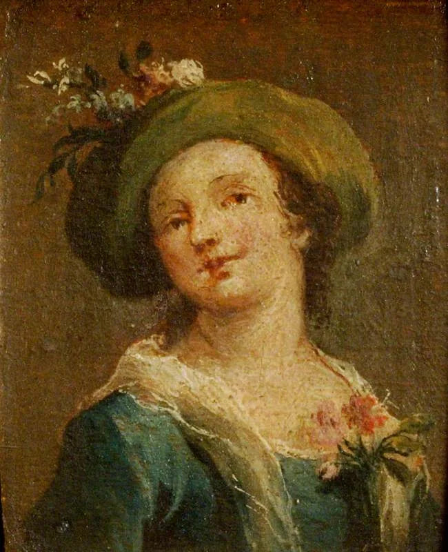 To malerier: En pige med hat i profil og en pige med hat forfra (diptyk, højre panel) - Francesco Guardi