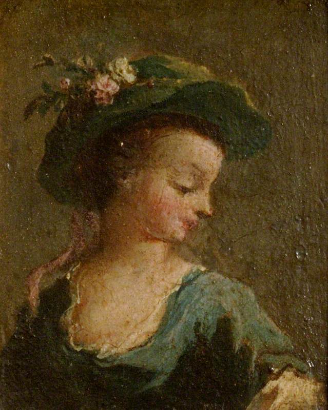 To malerier: En pige med hat i profil og en pige med hat set forfra (diptyk, venstre panel) - Francesco Guardi