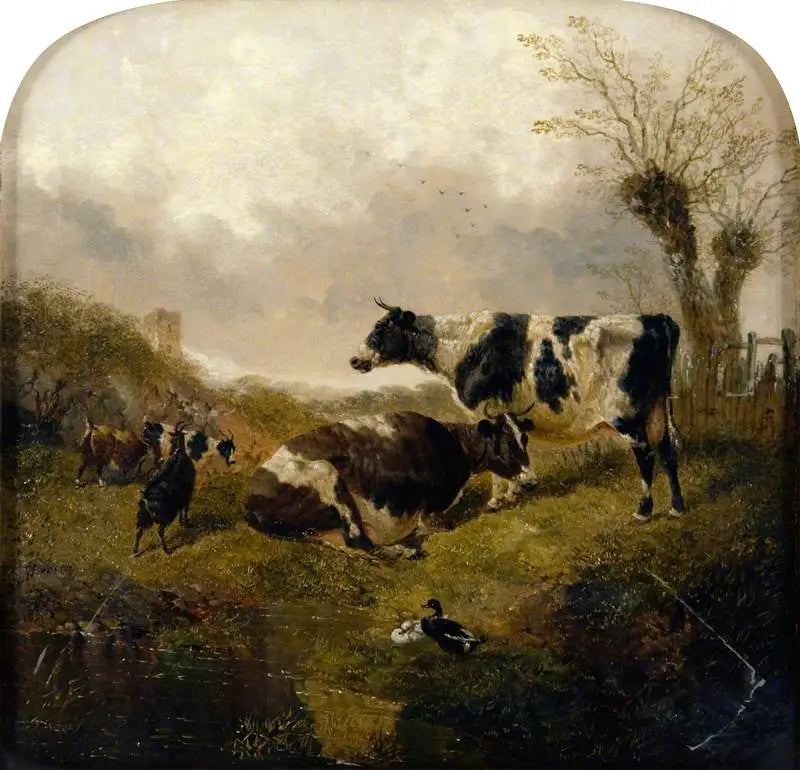 To køer med geder og ænder i et landskab - John Frederick Herring, Sr.
