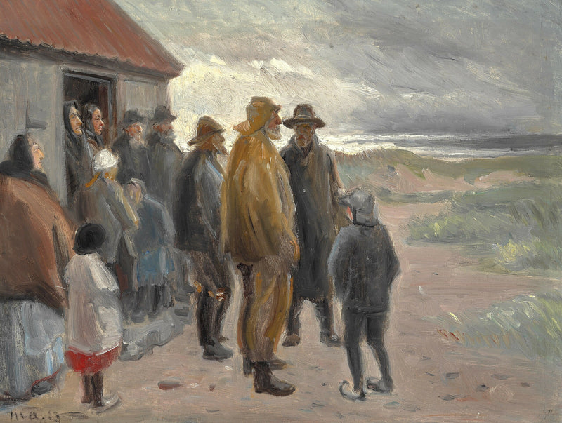 Foran fiskerhuset. Stormvejr, Skagen. - Michael Peter Ancher