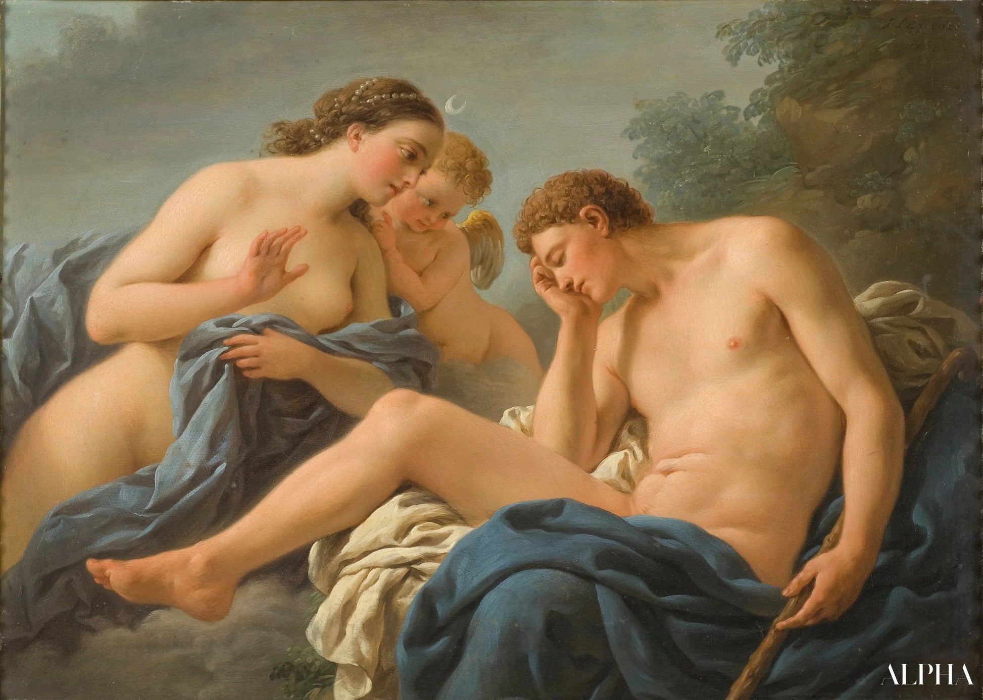 Diane og Endymion - Louis Jean François Lagrenée - Reproduktioner af malerier og højkvalitets malerier