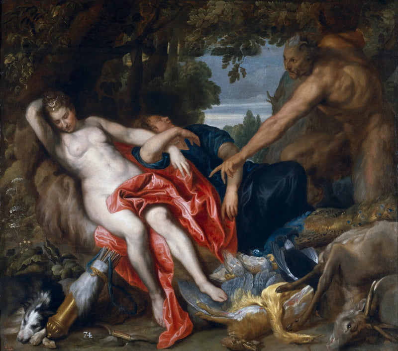 Diane og en nymfe overrasket af en satyr - Antoine van Dyck