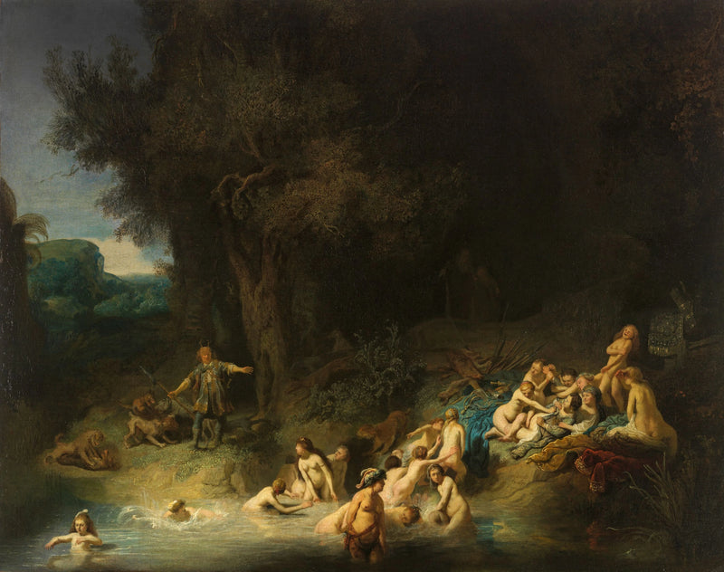 Diane og hendes nymfer overrasket i badet af Actéon - Rembrandt