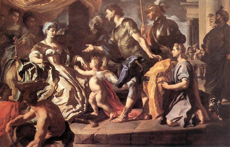 Didon modtager Æneas og Cupidon forklædt som Ascagne - Francesco Solimena