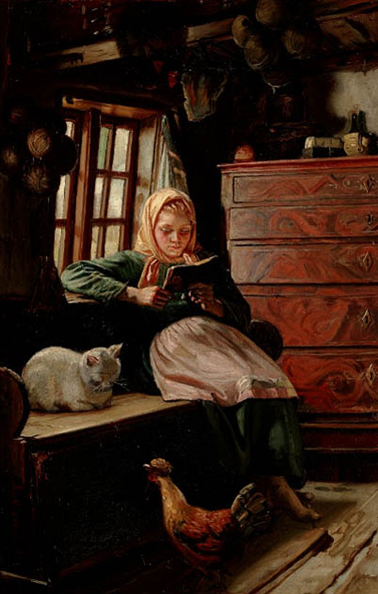 Søndag eftermiddag i en fiskerhytte. En ung pige læser. - Michael Peter Ancher