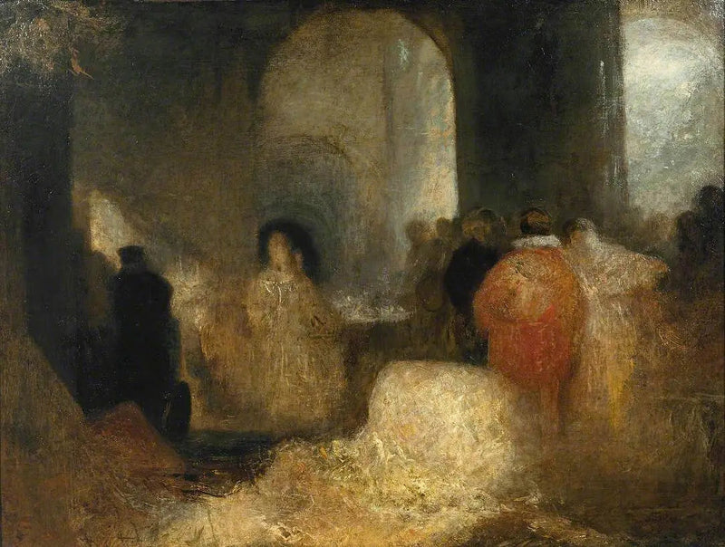 Middag i et stort rum med figurer i kostumer - J. M. W. Turner