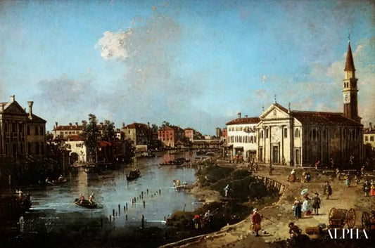 Dolo sur la Brenta, avec l'église de Saint Rocco et la Villa Zanon-Bon - Giovanni Antonio Canal - Reproductions de tableaux et peintures haut de gamme