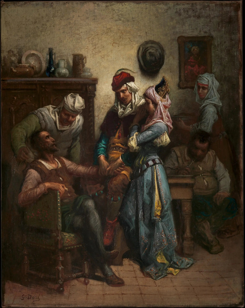 Don Quijote og Sancho Panza underholdt af Basile og Quiteria - Gustave Doré