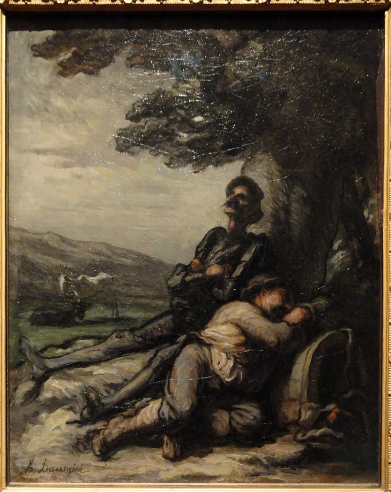 Don Quichotte og Sancho Panza, der hviler under et træ - Honoré Daumier