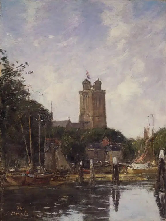 Dordrecht, den Store Kirke fra kanalen - Eugène Boudin