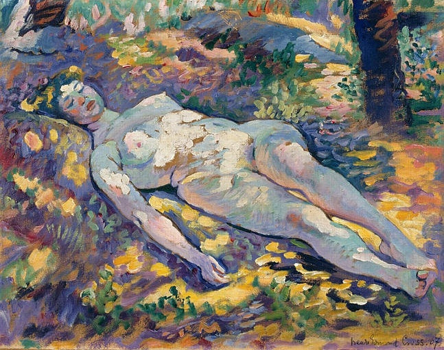 Nøgen hængekøje i lysningen - Henri-Edmond Cross