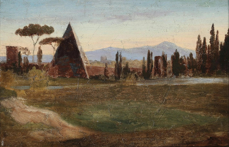 Protestant kirkegård i Rom, med Cestius-pyramiden og bjergene i baggrunden. - H. A. Brendekilde