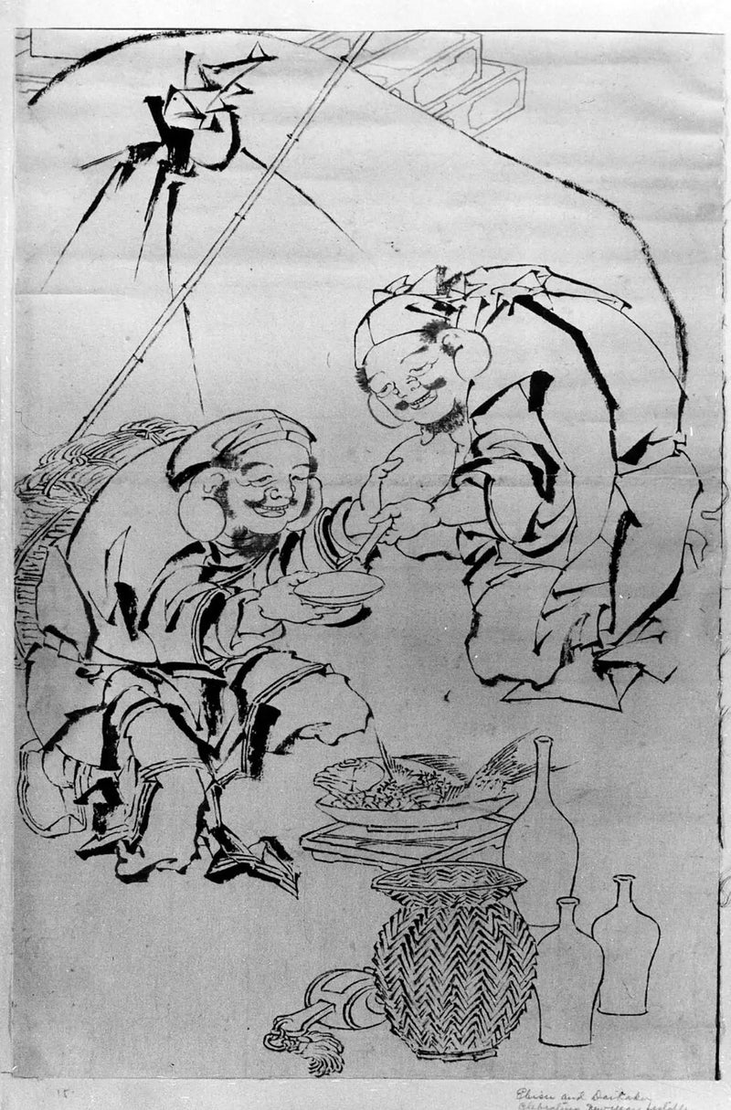 Ebisu og Daikoku fejrer nytårsfestivalen - Hokusai