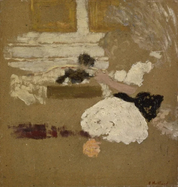Intérieur avec jeune fille lisant et femme en noir écrivant - Édouard Vuillard