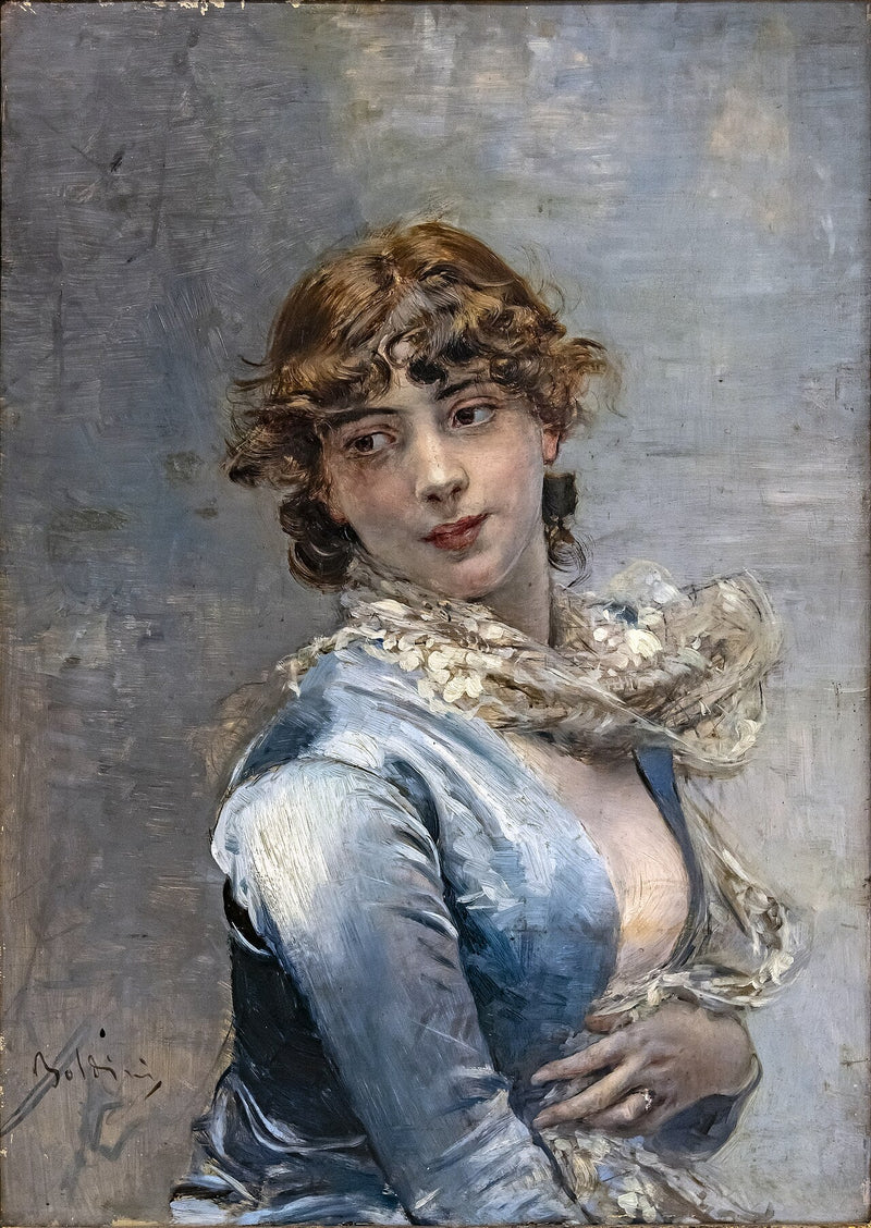 Elegant i blå kjole - Giovanni Boldini