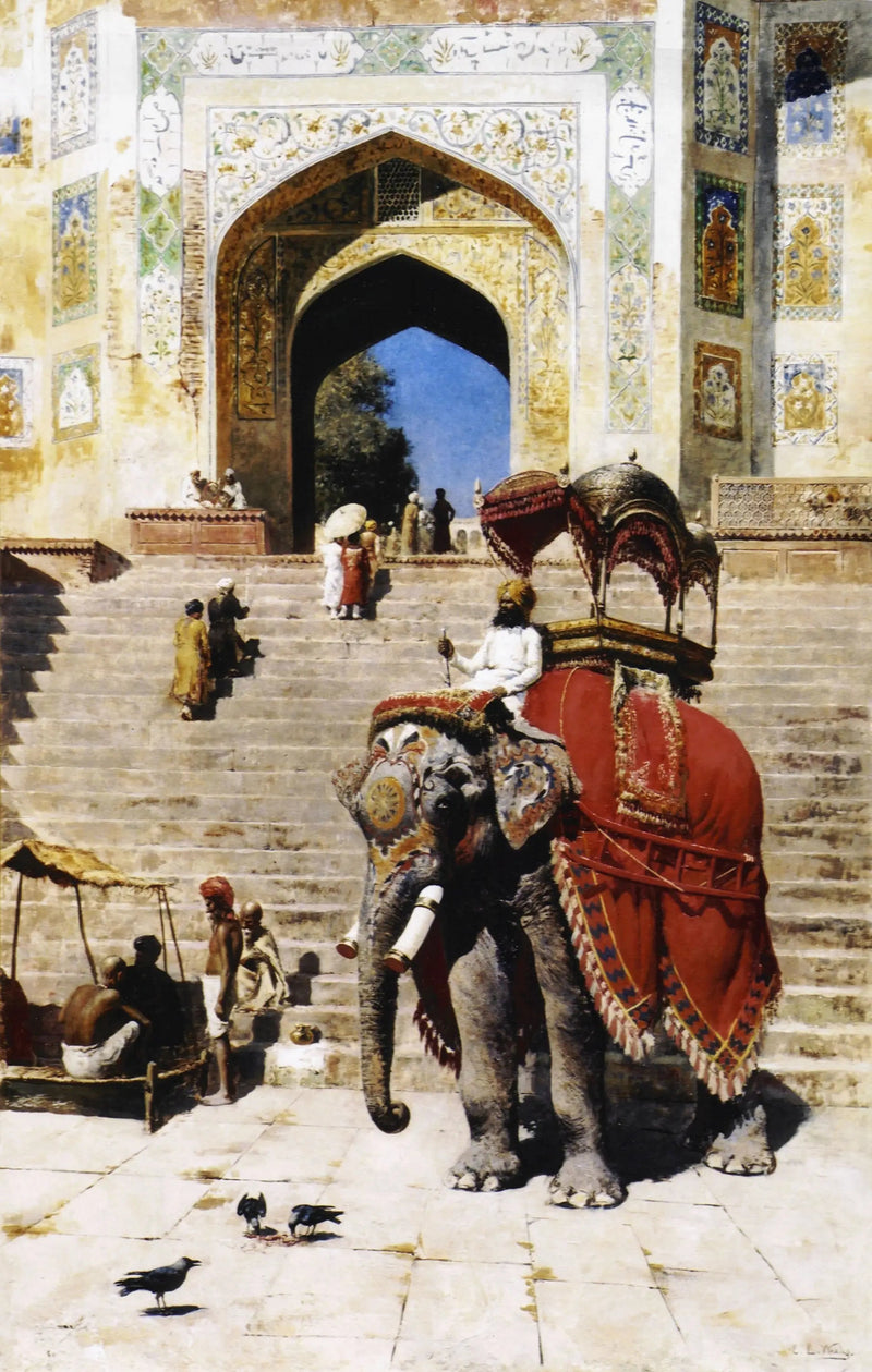 Kongelig elefant ved indgangen til Jami-moskeen, Mathura - Edwin Lord Weeks