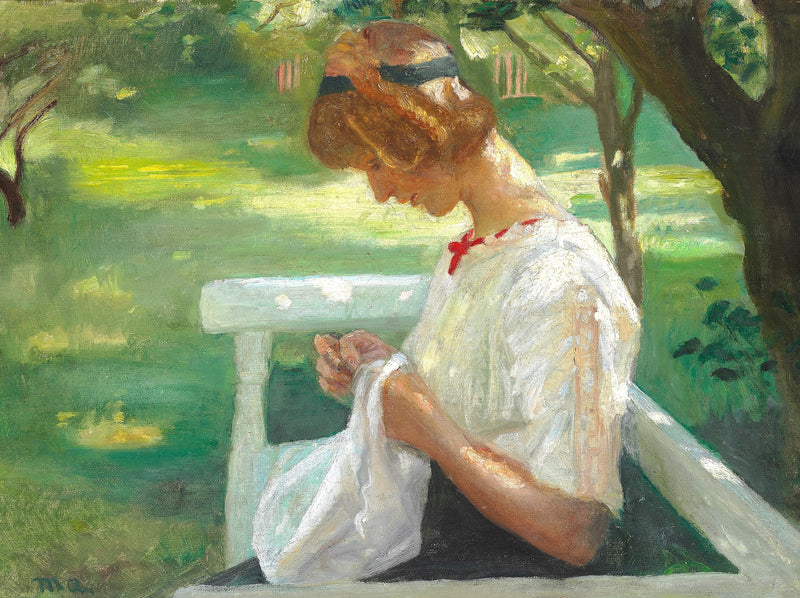 Ella Saxild syr i haven på en sommerdag. - Michael Peter Ancher
