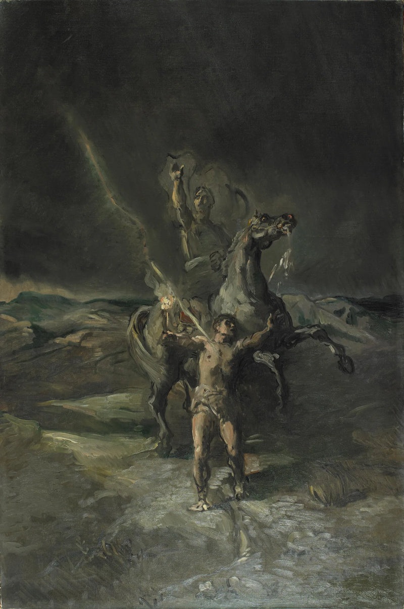 Romersk kejser på hest og hans slave ramt af lyn - Théodore Chassériau