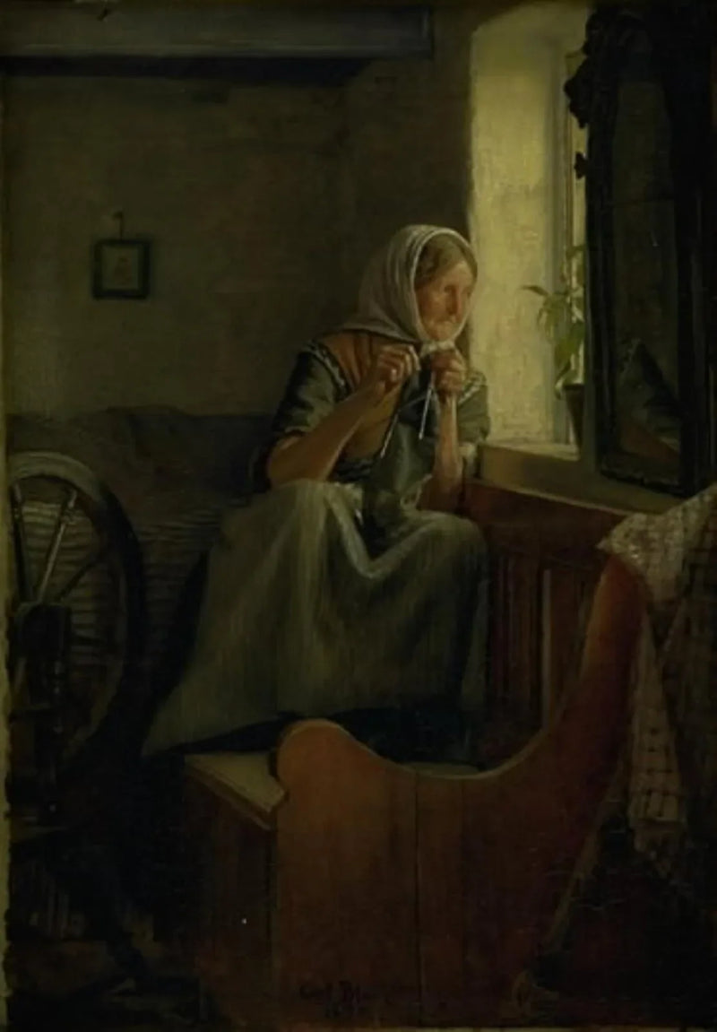 En gammel bondekone, der ud af et vindue - Carl Heinrich Bloch