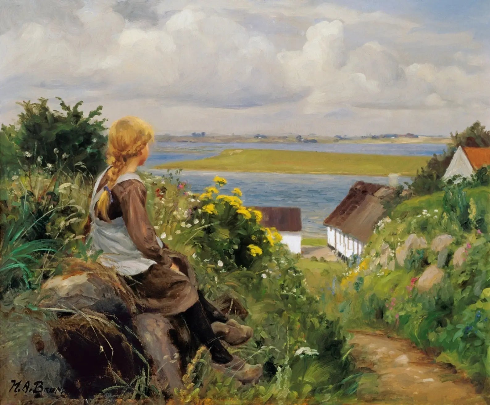 En pensée - H. A. Brendekilde image 1 copie peinte à la main à l’huile