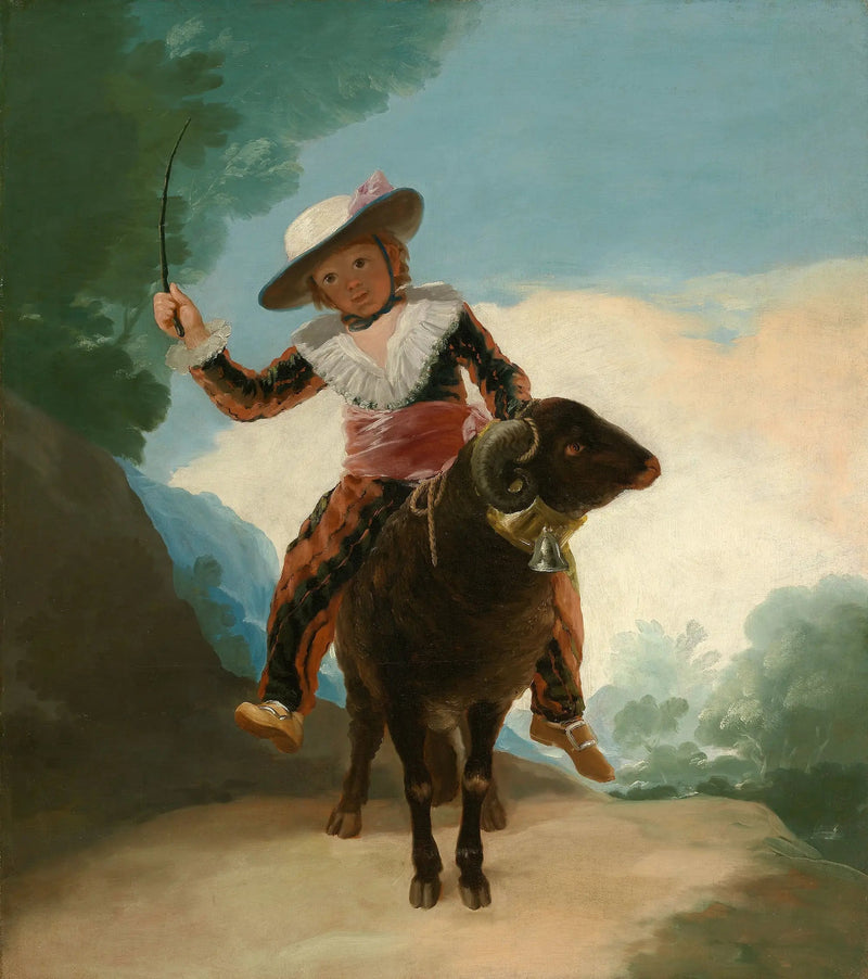 Barn der rider på et får - Francisco de Goya