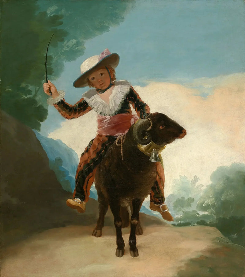 Barn der rider på et får - Francisco de Goya