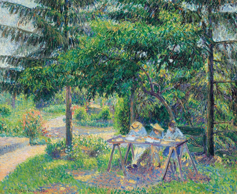 Børn siddende ved et bord i haven, Éragny - Camille Pissarro