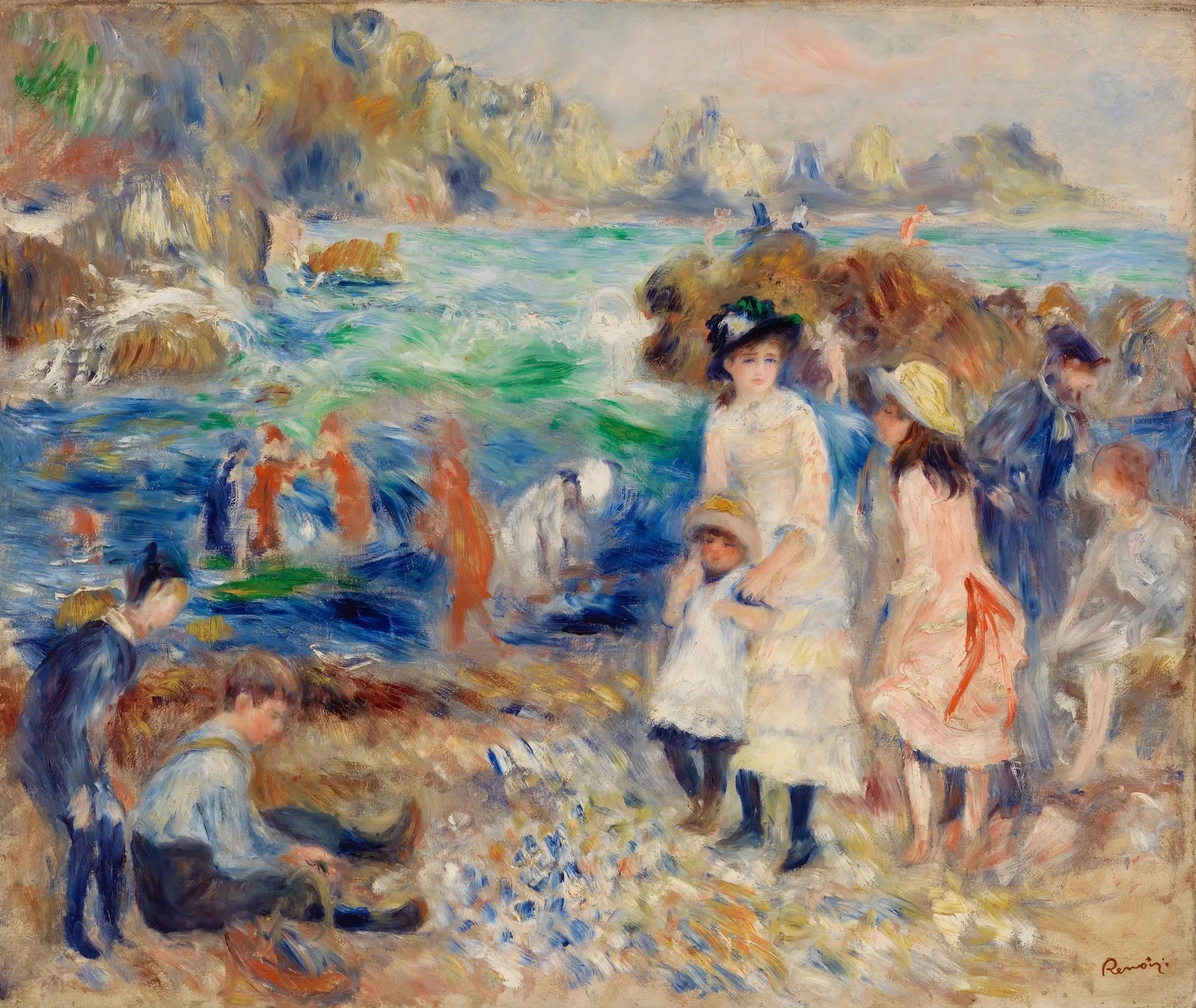Enfants au bord de la mer à Guernesey - Pierre-Auguste Renoir image 1 reproduction artisanale de tableau