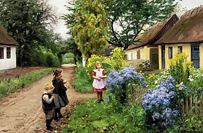 Børn på Kirkestien. Jyllinge. - H. A. Brendekilde