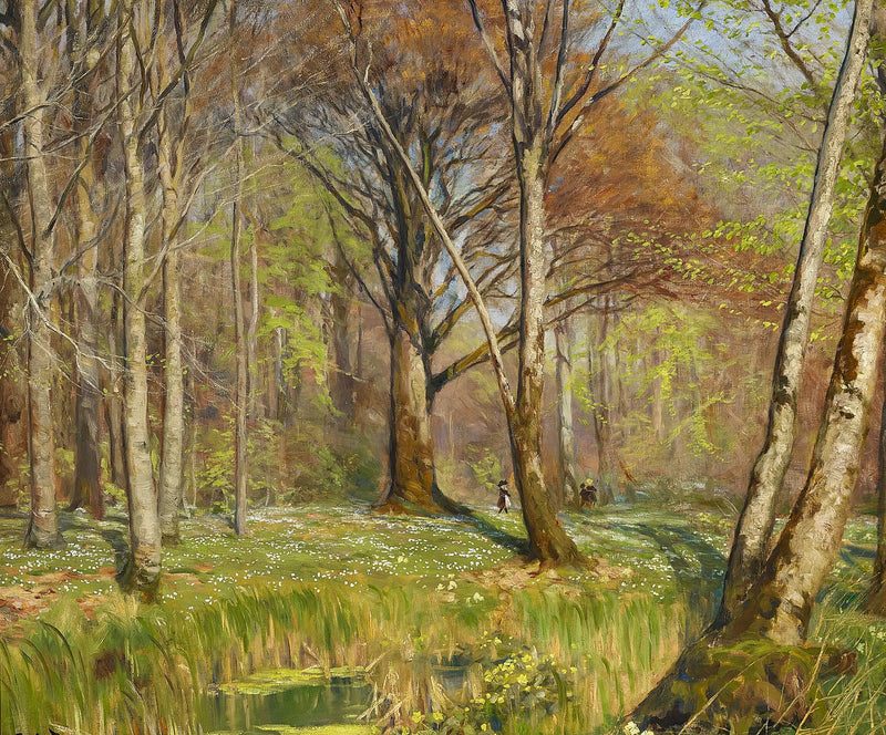 Børn i en skov om foråret. Anemonerne blomstrer. - H. A. Brendekilde