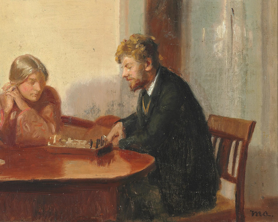Engel Saxild og Henry Madsen spiller skak i Anchers hus. -Michael Peter Ancher