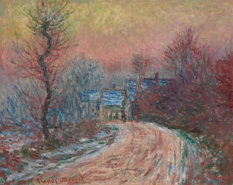 Indgangen til Giverny om vinteren, solnedgang - Claude Monet