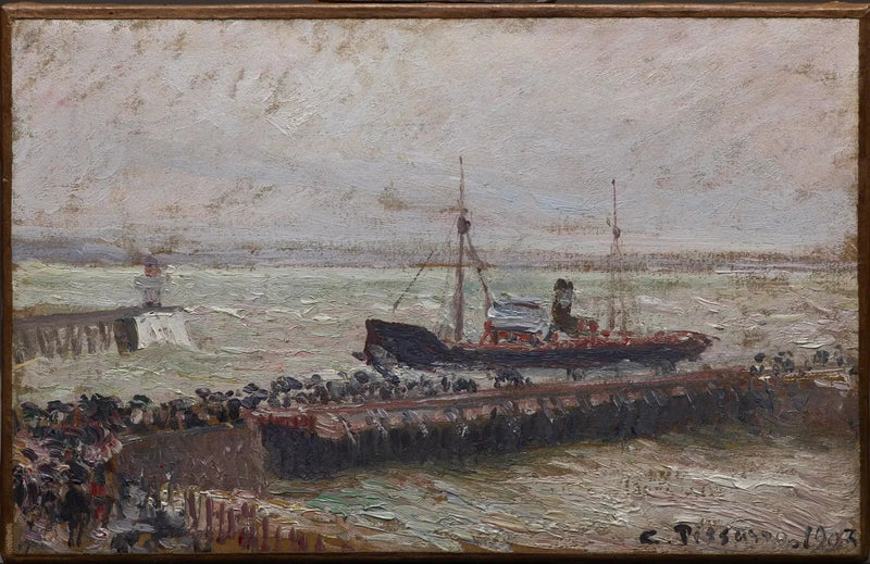 Havre havn indgang, overskyet himmel - Camille Pissarro