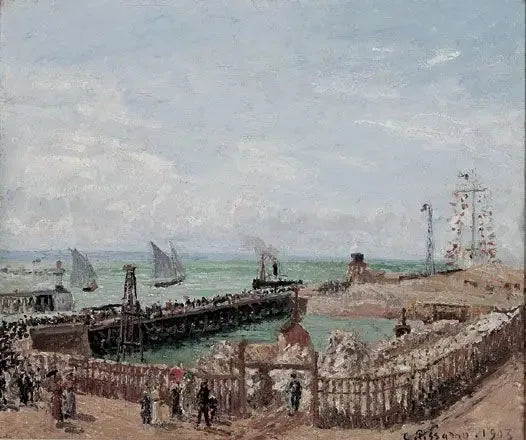 Havre havnens indgang og vestmolen, sol, morgen - Camille Pissarro
