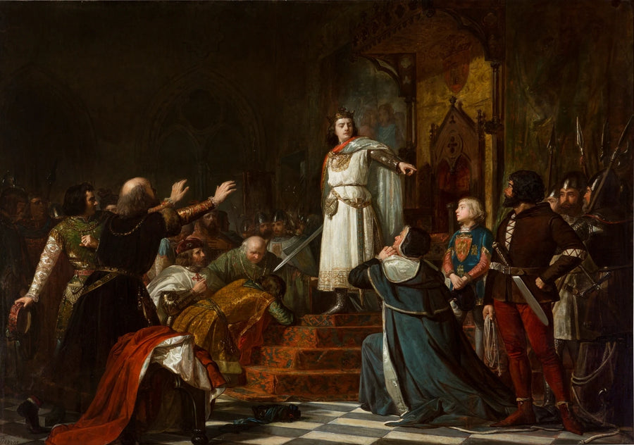 Épisode du règne de Don Enrique III de Castille appelé le Souffrant quand, le lendemain après avoir dû mettre en gage son manteau pour manger, il corrigea l'orgueil et les excès des seigneurs et des riches de Castille - Dionisio Fierros