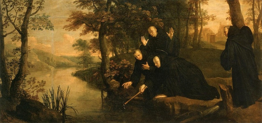 Episoder af livet for helgen Benedikt: Den økse, der er fastgjort til hans skaft - Philippe de Champaigne