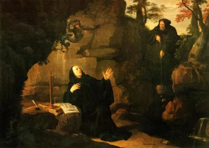 Episoder af livet af Sankt Benedikt : Sankt Benedikt fodret af Broder Romain - Philippe de Champaigne