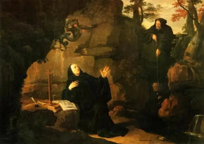 Episoder af livet af Sankt Benedikt : Sankt Benedikt fodret af Broder Romain - Philippe de Champaigne