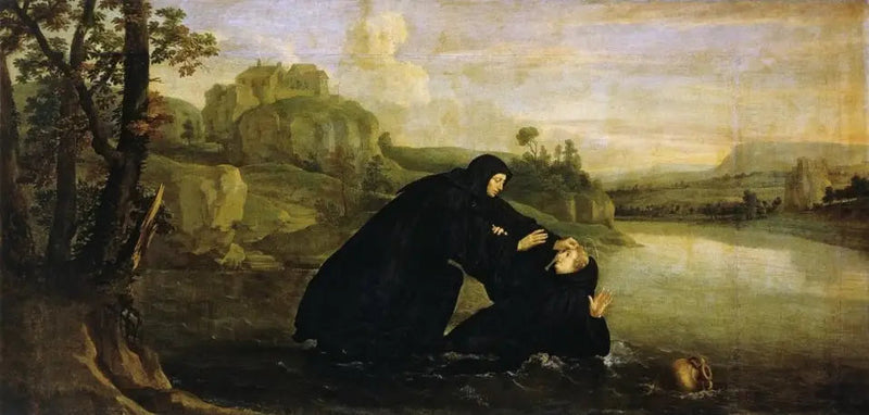 Episoder af livet af Sankt Benedikt: Placide trukket ud af vandet af bror Maur - Philippe de Champaigne