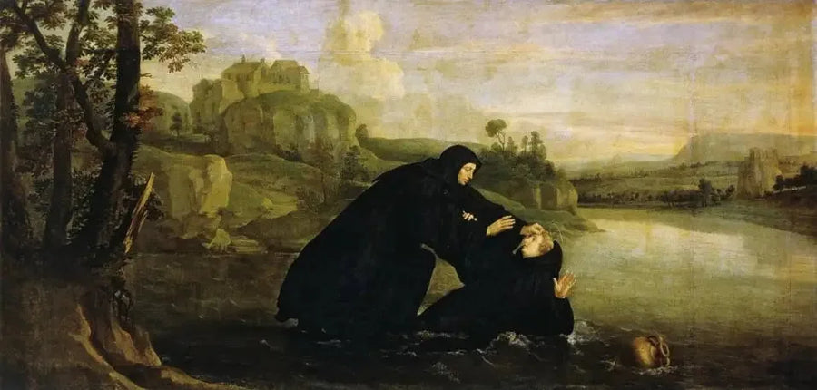 Episoder af livet af Sankt Benedikt: Placide trukket ud af vandet af bror Maur - Philippe de Champaigne