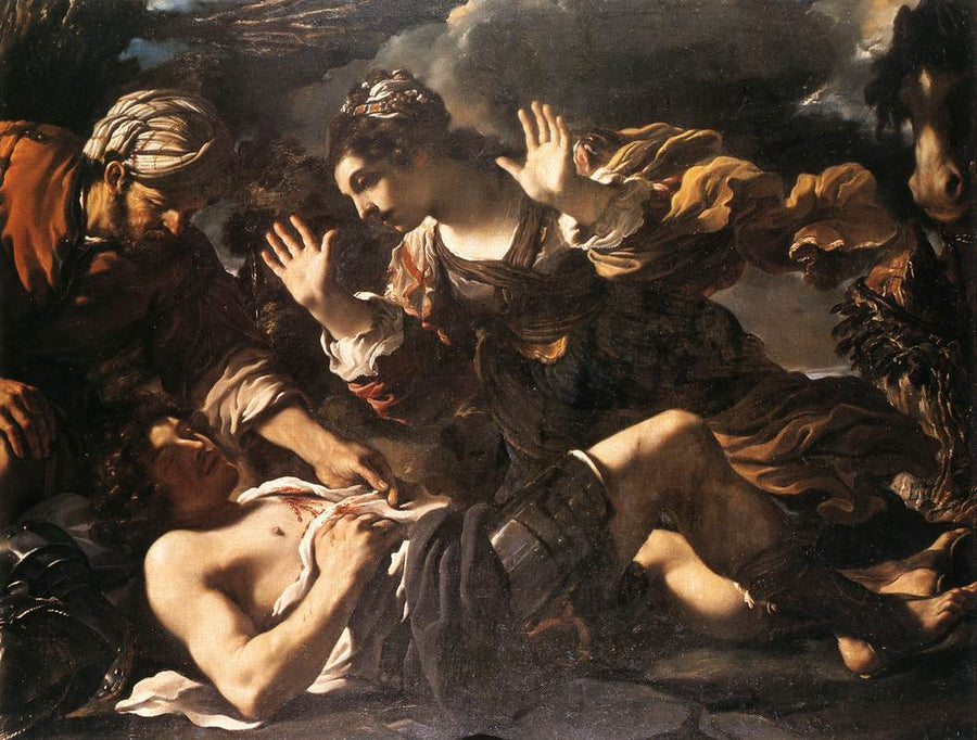 Erminia finder Tancrède såret - Guercino