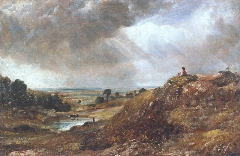 Branch Hill Dam, Hampstead Heath, med en dreng sidder på en bred - John Constable