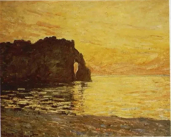 Étretat, la falaise et la Porte d’Aval au soleil couchant W1015a par Claude Monet, 1885, Bruxelles