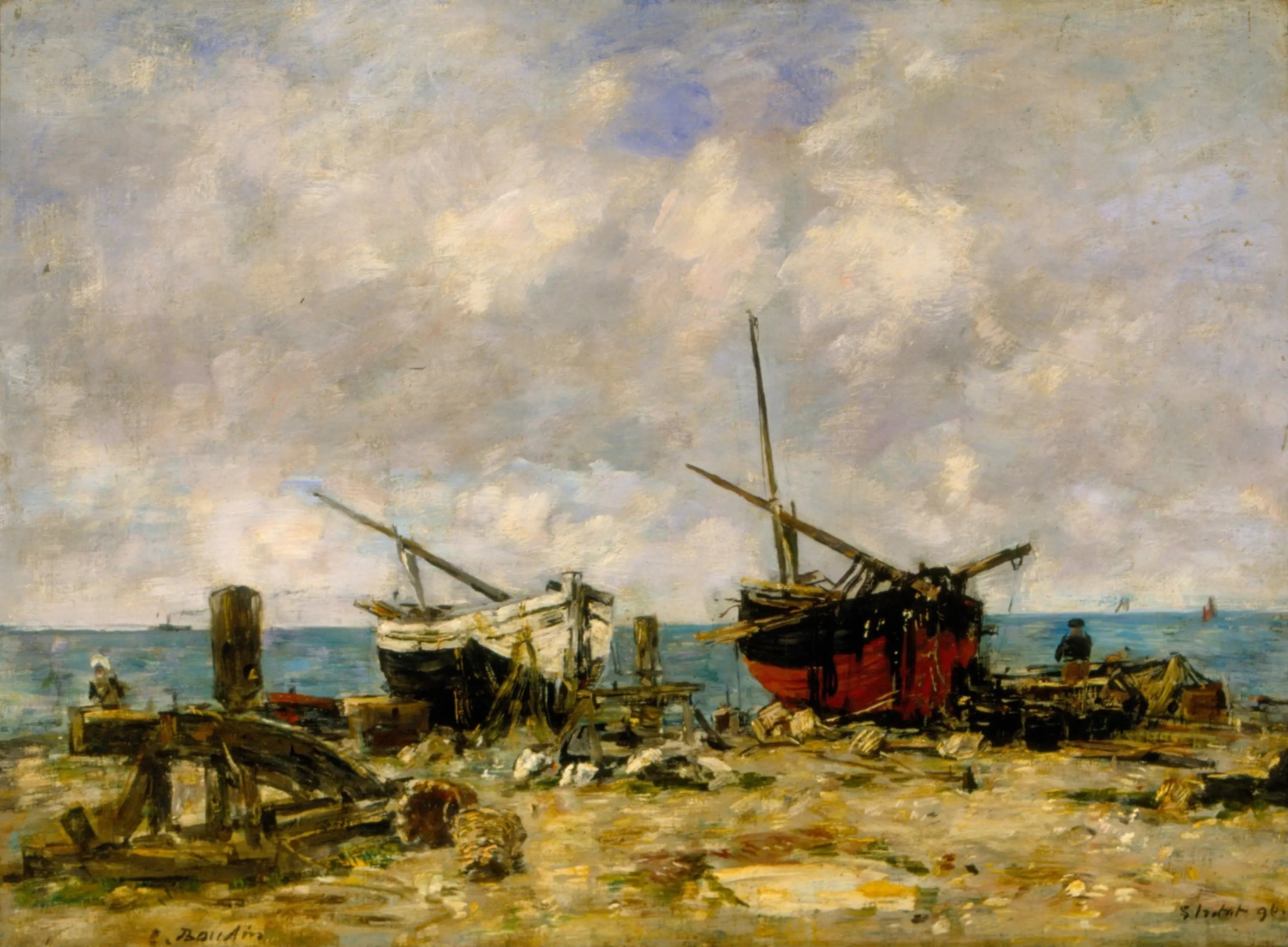 Étretat - Navires échoués - Eugène Boudin image 1 reproduction d’œuvre d’art à l’huile