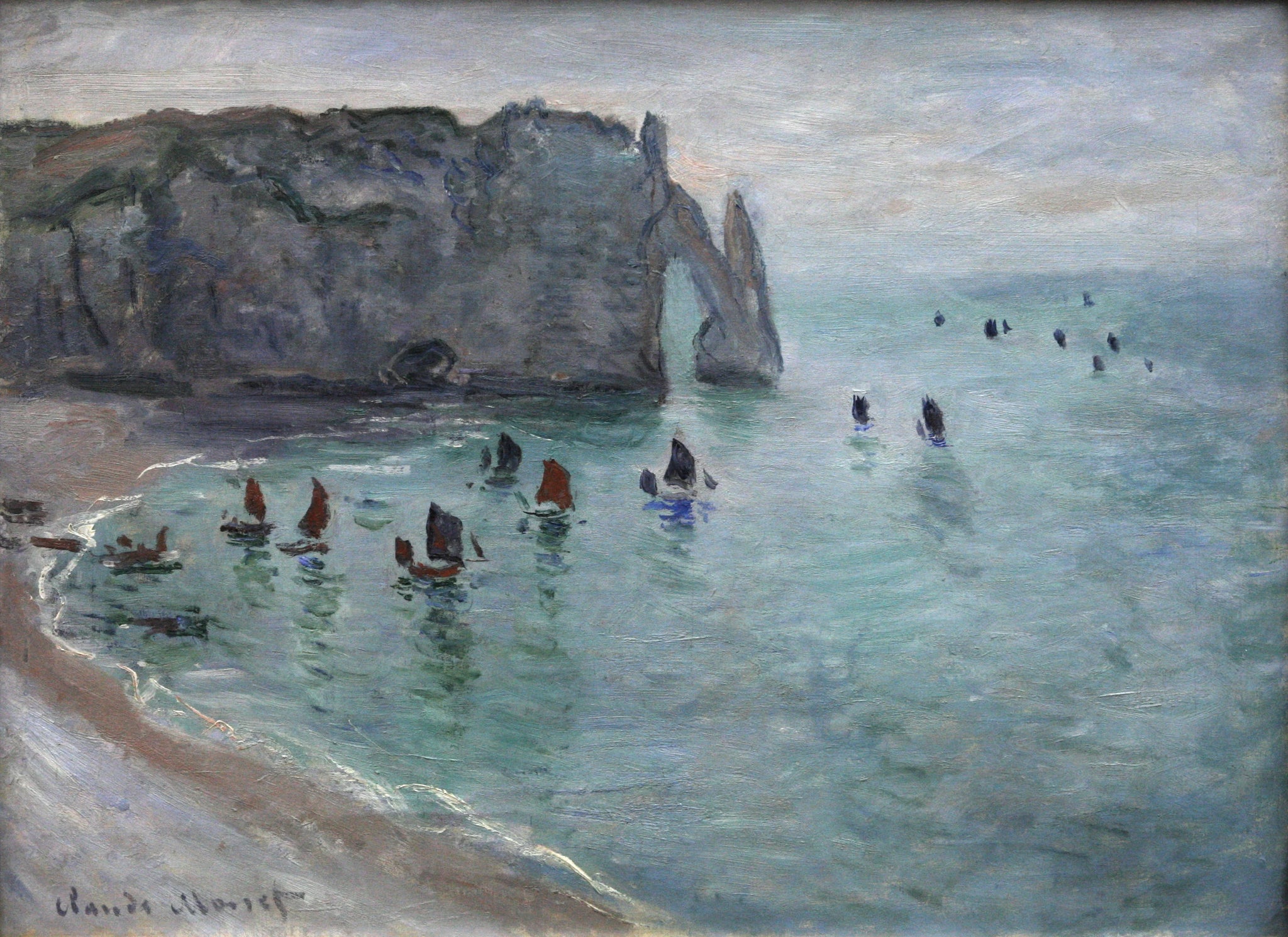 Étretat, la porte d’Aval, bateaux de pêche sortant du port W1047 par Claude Monet, Musée des Beaux-Arts de Dijon