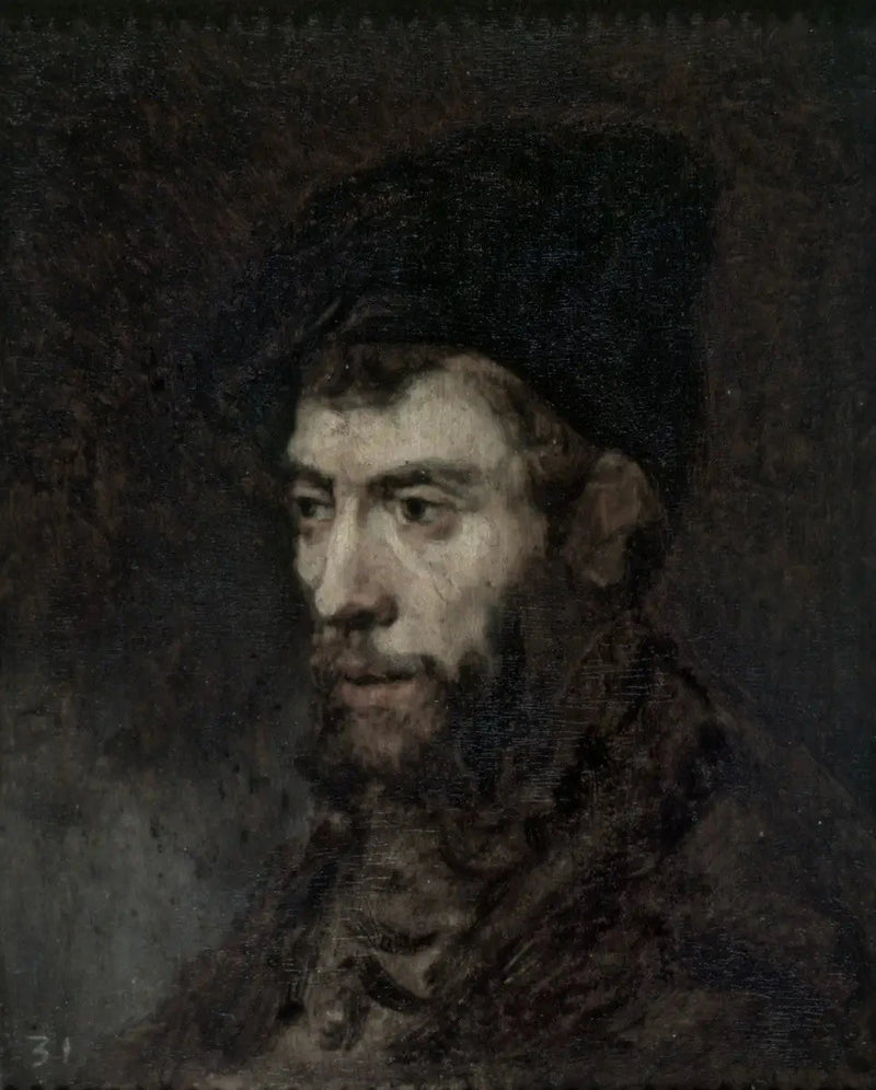 Mand med en baret, der ser mod venstre - Rembrandt
