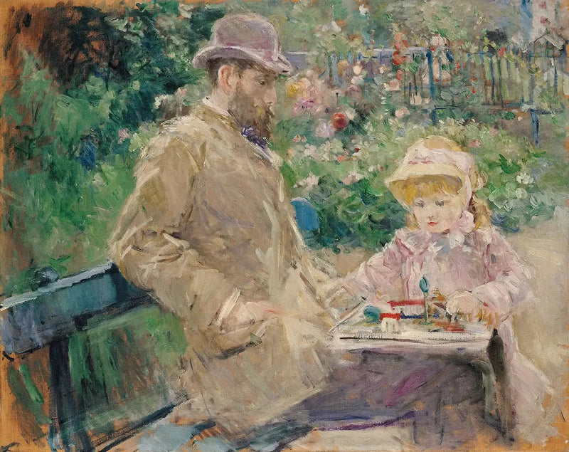 Eugène Manet og hans datter i Bougival-haven - Berthe Morisot